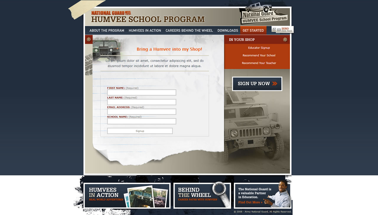 Agency CHIEF - US Army National Guard HUMVEE School Program WordPress website prototype