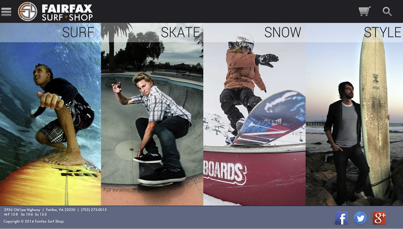 Fairfax Surf Shop tablet prototype mobile application.