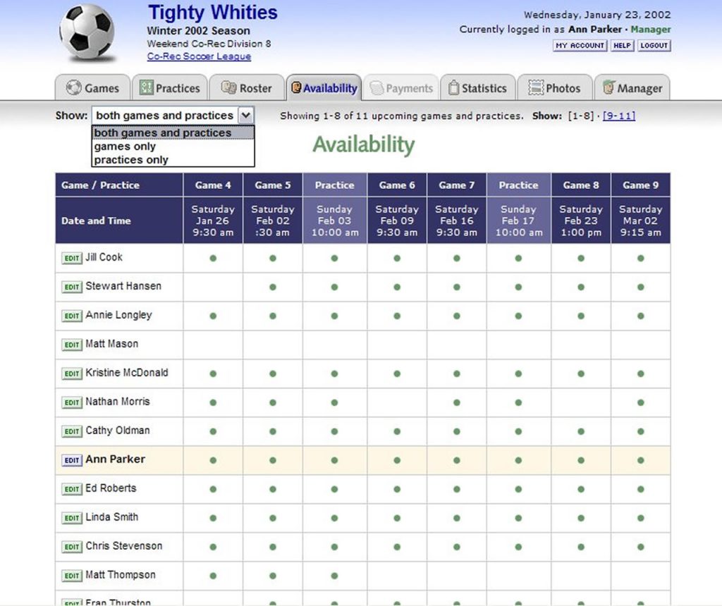 TeamSnap (TeamToolKit) v2.0 - Availability Dashboard